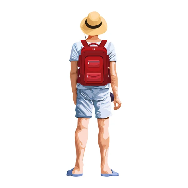 Man back with hat and backpack icon — ストックベクタ