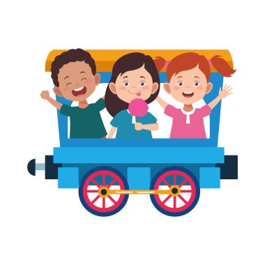 Mutlu çocuklu tren vagonu, düz tasarım.