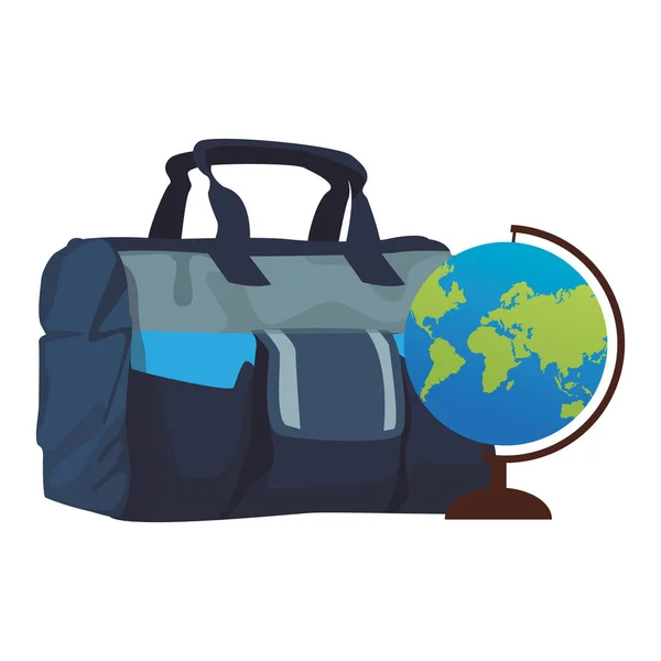 Resa handväska och glob ikon, platt design — Stock vektor