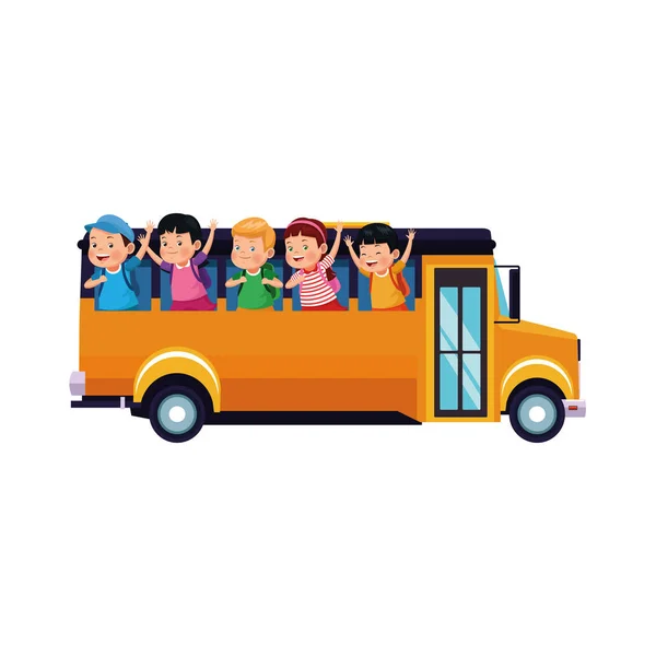 Autobús escolar con icono de niños felices — Vector de stock