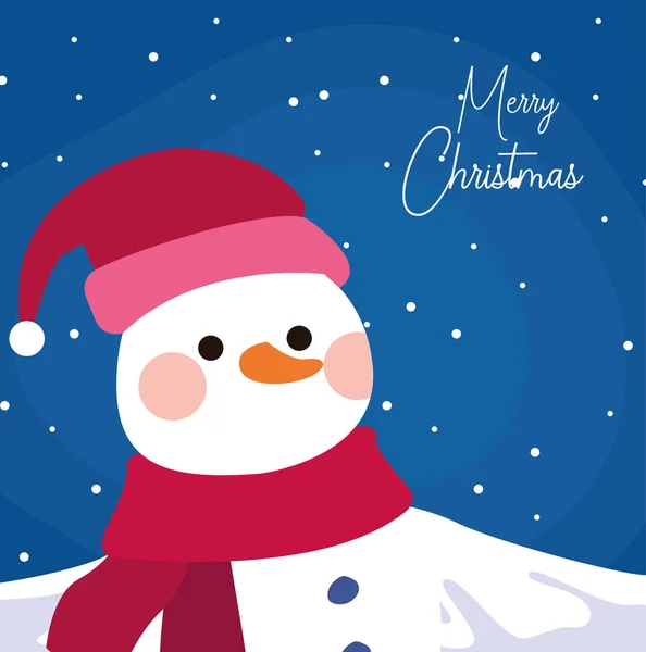 Feliz diseño de Navidad con muñeco de nieve lindo — Vector de stock