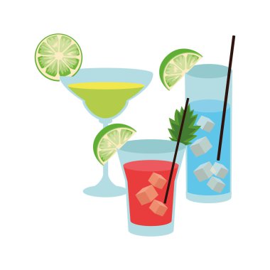 Geleneksel kokteyl içecekleri, renkli tasarım.