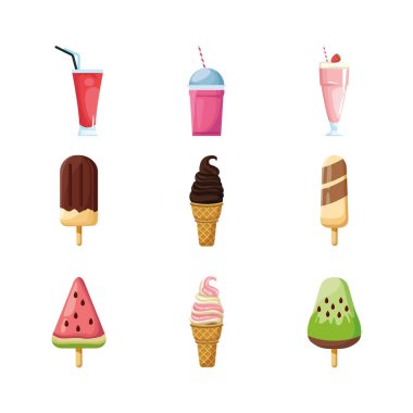 İzole edilmiş tatlı simge kümesi vektör tasarımı