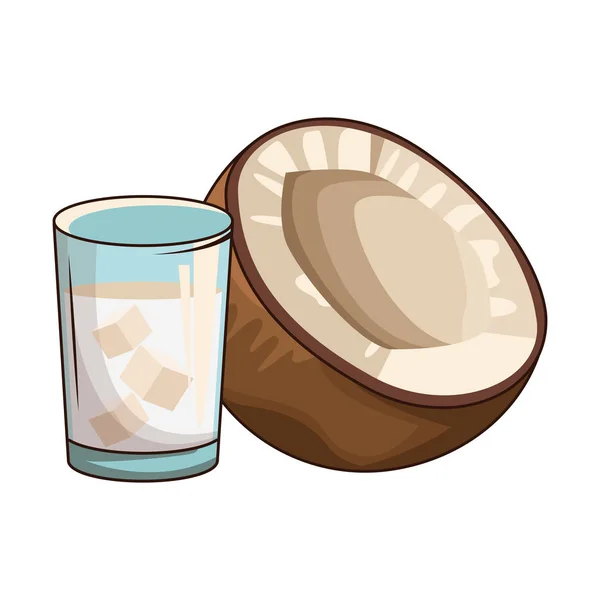 Vidrio con leche de coco y coco, diseño colorido — Archivo Imágenes Vectoriales
