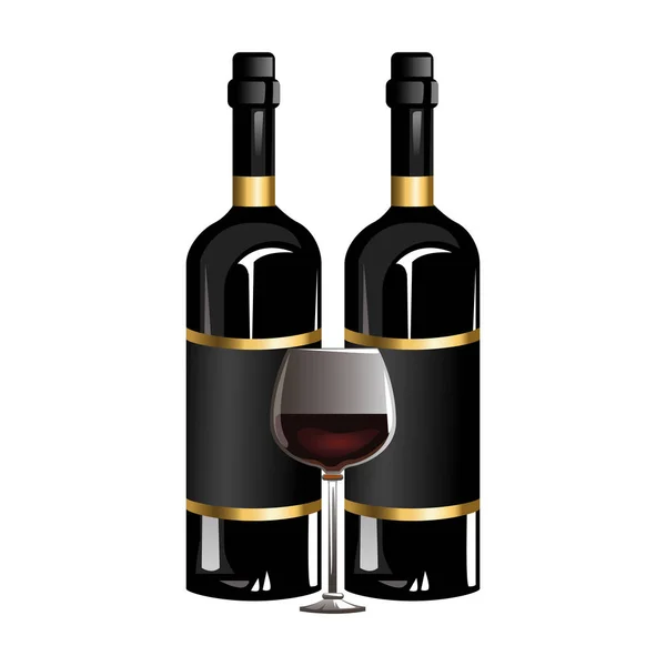 Botellas de vino e icono de vidrio — Vector de stock
