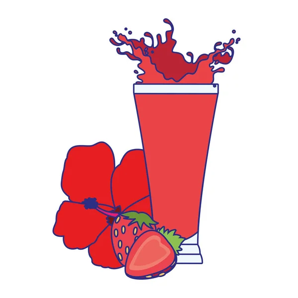 Aardbeiensap en fruit met tropische bloem — Stockvector