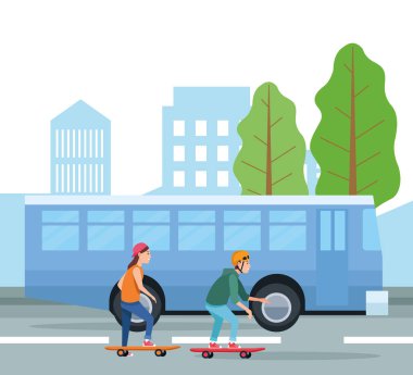 Kaykay yapan çocuklar vektör tasarımı