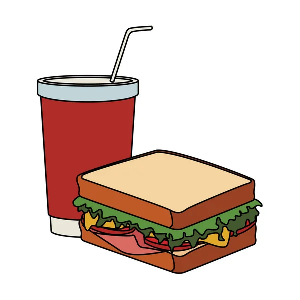 Ícone de copo de sanduíche e bebida, design de fast food — Vetor de Stock