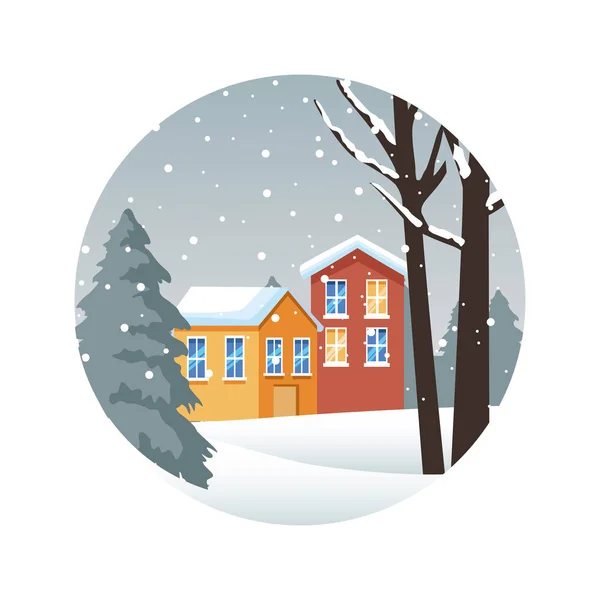 Joyeux Noël carte avec quartier paysage de neige scène — Image vectorielle