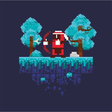 video game archery warrior in pixelated scene