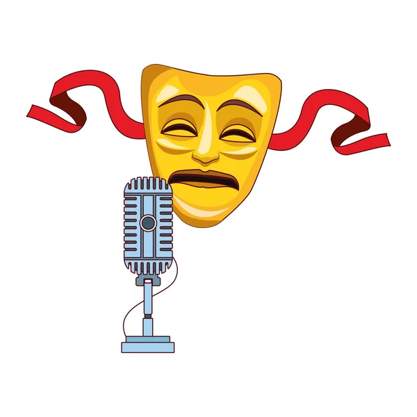 Tragedia teatro máscara y micrófono icono, diseño colorido — Vector de stock