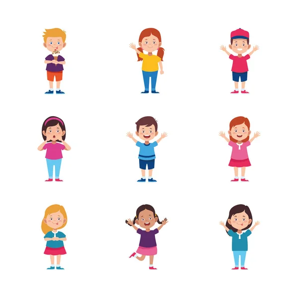 Dibujos animados feliz conjunto de iconos para niños, diseño colorido — Vector de stock