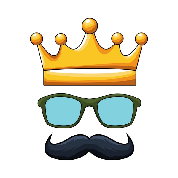 Krone mit Brille und Schnurrbart, buntes Design — Stockvektor