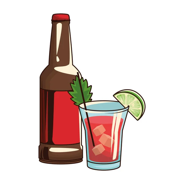 Shot och öl flaska ikon, färgglad design — Stock vektor