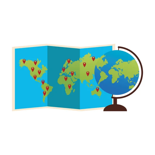 World map and globe icon, flat design — 스톡 벡터