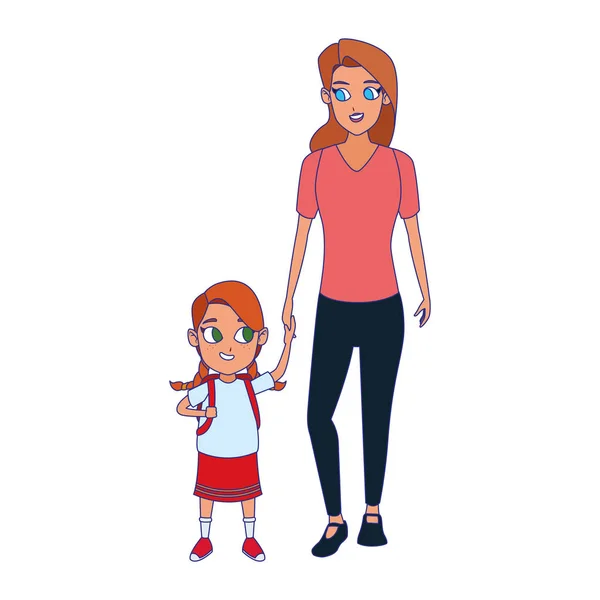 Vrouw met kleine meisje pictogram — Stockvector