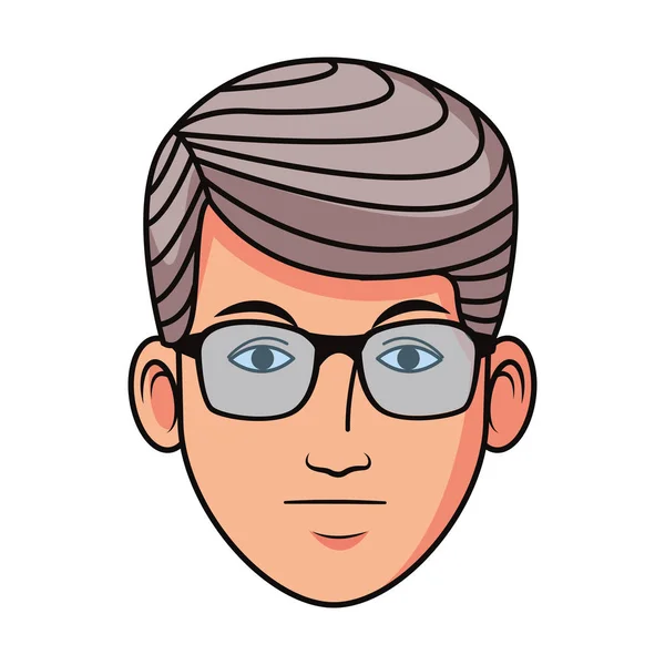 Cara de hombre adulto con gafas, diseño plano — Vector de stock