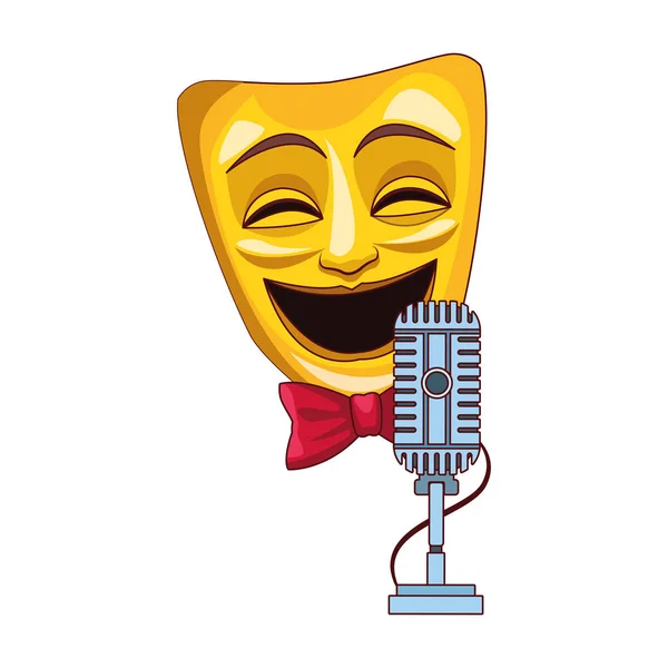 Theater mask with retro microphone icon, colorful design — Stock Vector