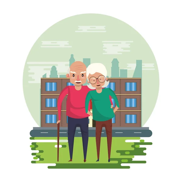 Bonito avós casal amantes no parque — Vetor de Stock