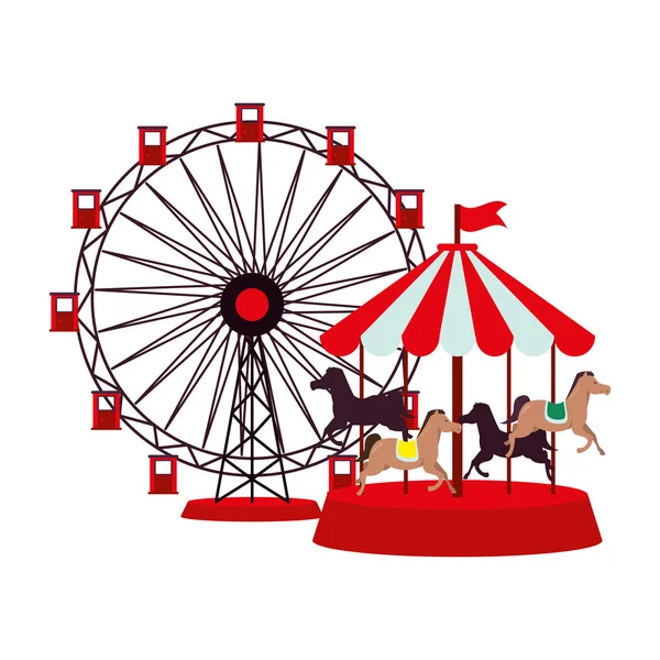 Panoramic wheel and carrousel attractions — 스톡 벡터