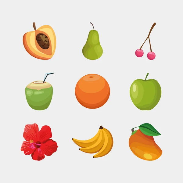 Isolé fruits icône set vectoriel design — Image vectorielle