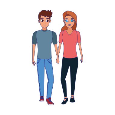 Genç erkek ve kadın simgesi beyaz arkaplan üzerinde, renkli tasarım