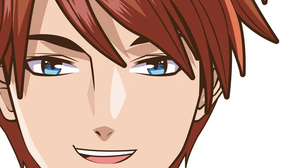 Gezicht jonge man anime stijl karakter — Stockvector