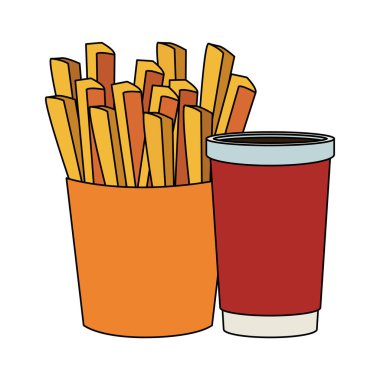 Patates kızartması ve içecek bardağı, fast food tasarımı.