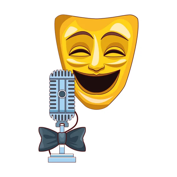 Máscara de teatro de comedia e icono de micrófono retro, diseño colorido — Archivo Imágenes Vectoriales