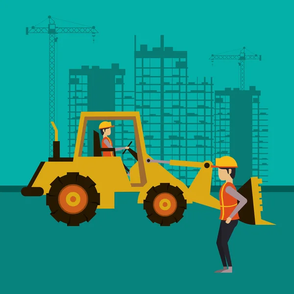 Homem construtor trabalhando em cena de construção — Vetor de Stock