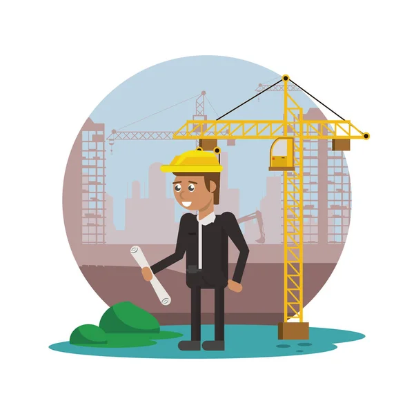 Engineer working under construction scene — Stock Vector