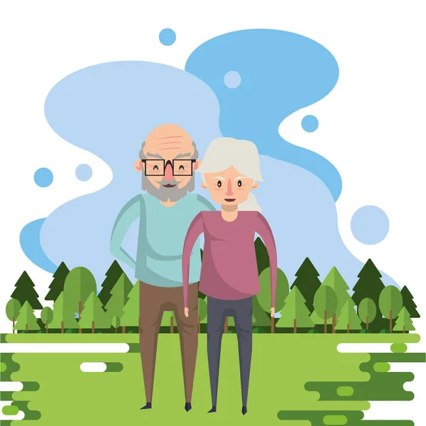 Χαριτωμένο παππούδες ζευγάρι εραστές στο πεδίο — Διανυσματικό Αρχείο