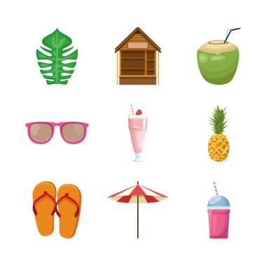 Yaz ve tatil simgesi set tasarım