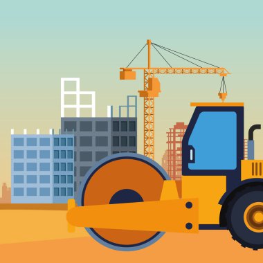 Yol tekerlekli kamyonu inşaat sahnesinin altında.