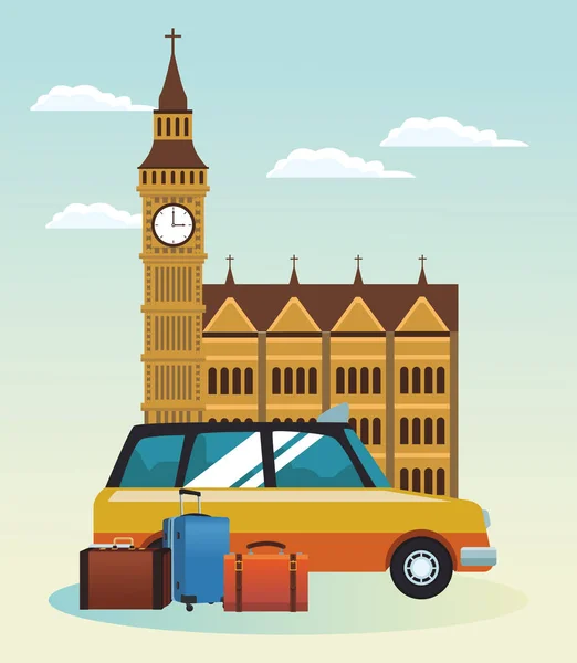 London big ben e táxi táxi com malas de viagem — Vetor de Stock
