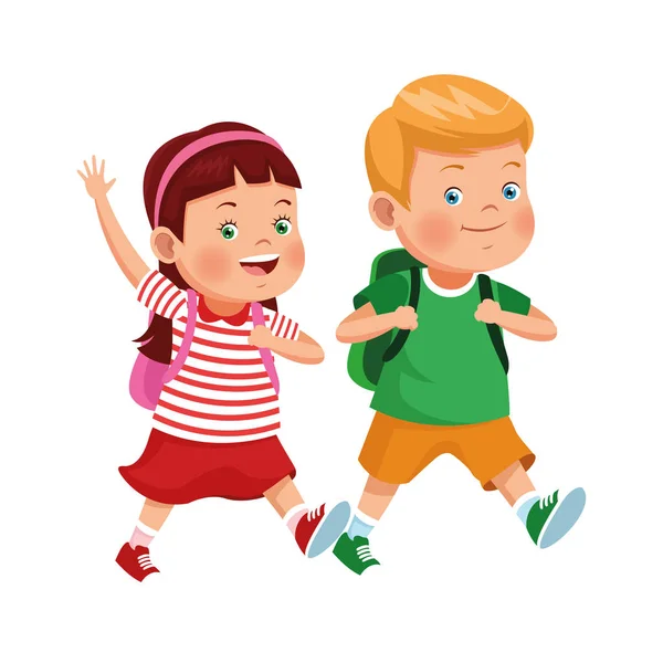 Cartoon happy girl and boy with a backpacks — 스톡 벡터