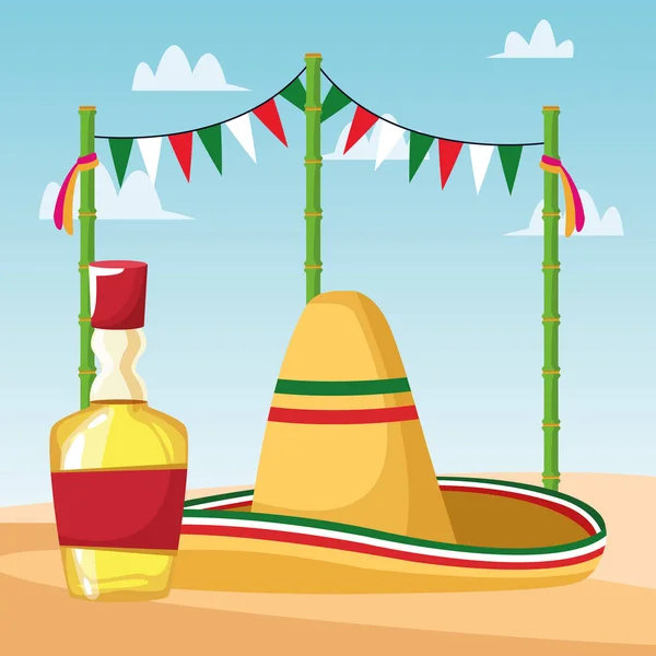Chapéu mexicano e design vetorial de tequila — Vetor de Stock