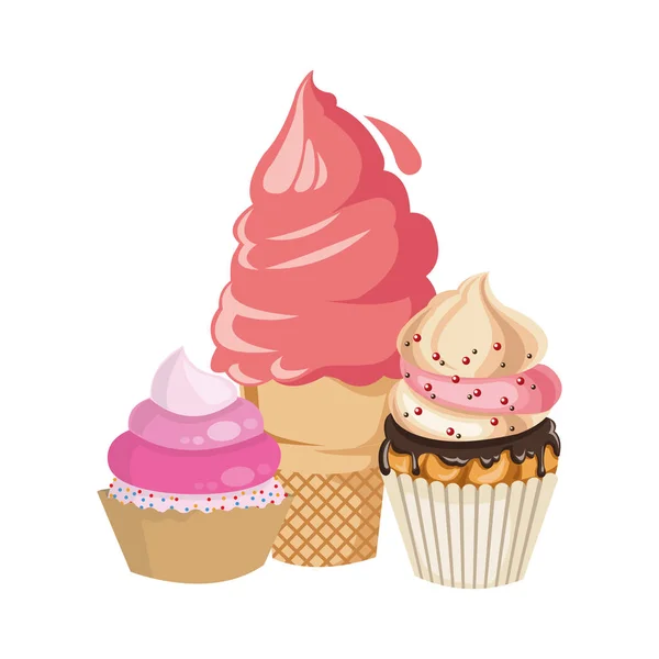 Roomijs met cupcakes icoon — Stockvector