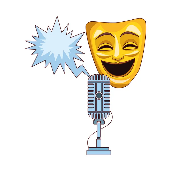 Comedy theater mask with retro microphone icon, colorful design — 스톡 벡터