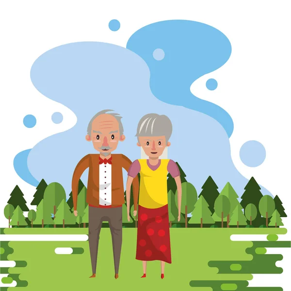 Lindos abuelos pareja amantes en el campo — Archivo Imágenes Vectoriales