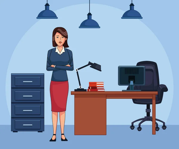 Секретарь мультфильма женщина в офисе — стоковый вектор