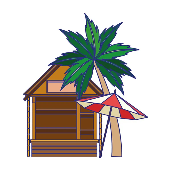 Strand hut en palm icoon, kleurrijk design — Stockvector