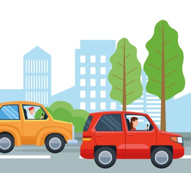 Araba kullanan insanlar vektör tasarımı