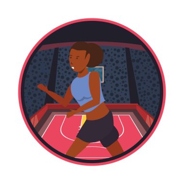 Mahkemede afro kadın atlet basketbol oyuncusu