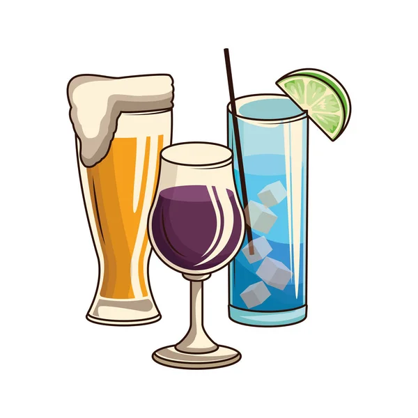 Verre à bière et verres à cocktails icône — Image vectorielle