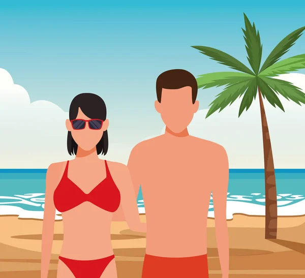 Аватар пара в купальнике на пляже — стоковый вектор