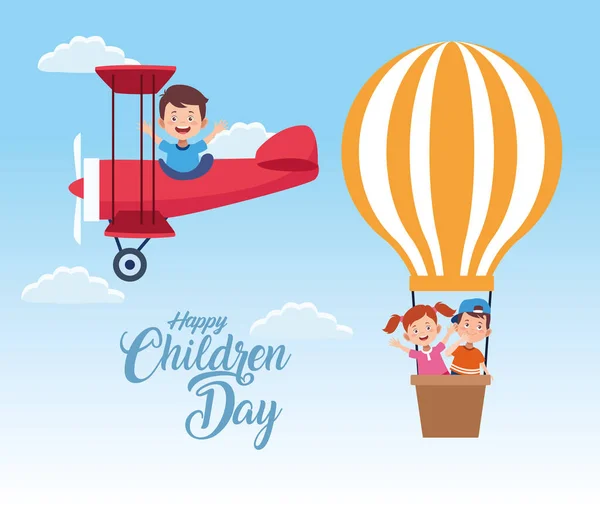 Fröhliche Kindertagsfeier mit fliegenden Kindern — Stockvektor