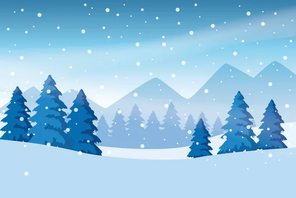 Forest snowscape scene nature icon — 스톡 벡터