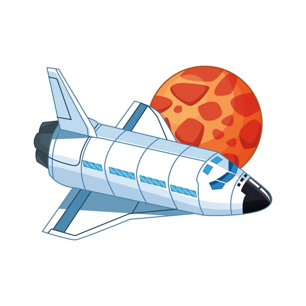 Ruimte planeet en ruimteschip pictogram afbeelding, kleurrijk ontwerp — Stockvector