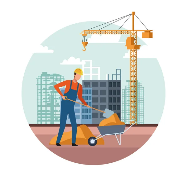 Under construction scenery with builder working over white background — 스톡 벡터